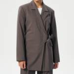 GANNI Drapey Melange Knot Belt Blazer – Shitake