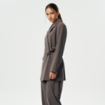 GANNI Drapey Melange Knot Belt Blazer – Shitake