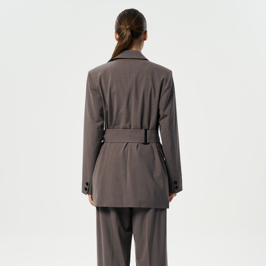 GANNI Drapey Melange Knot Belt Blazer – Shitake