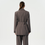 GANNI Drapey Melange Knot Belt Blazer – Shitake