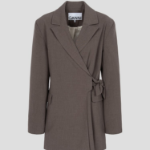 GANNI Drapey Melange Knot Belt Blazer – Shitake