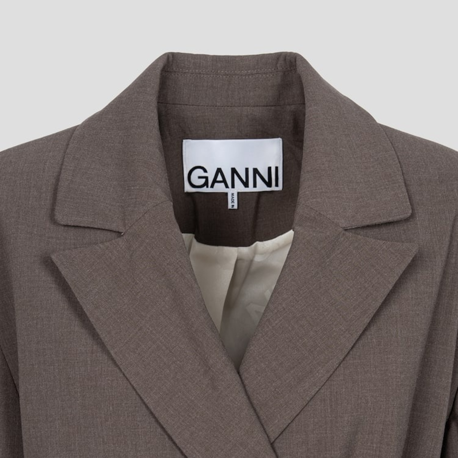 GANNI Drapey Melange Knot Belt Blazer – Shitake