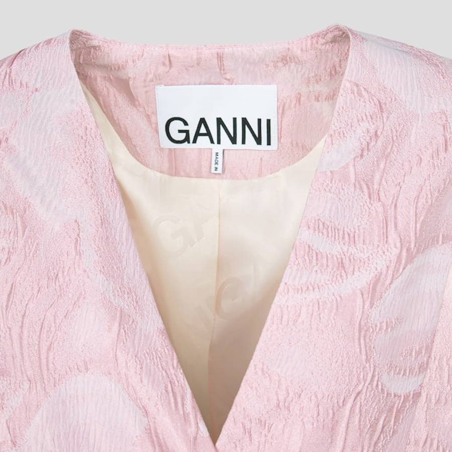 GANNI Textured Cloqué Curve Sleeve Blazer – Bleached Mauve