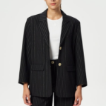 GANNI Stripe Suiting Boxy Blazer – Black