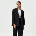 GANNI Stripe Suiting Boxy Blazer – Black