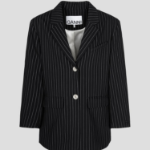 GANNI Stripe Suiting Boxy Blazer – Black