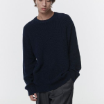 Cotton Ribbed Crew Neck Knit — Navy
