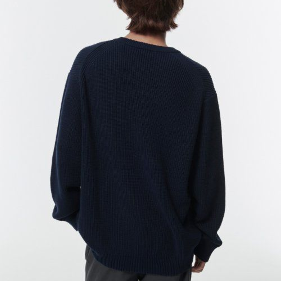 Cotton Ribbed Crew Neck Knit — Navy