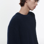 Cotton Ribbed Crew Neck Knit — Navy