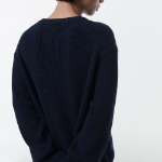 Cotton Ribbed Crew Neck Knit — Navy