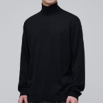 Merino Wool Blend High Gauge Turtleneck Knit — Black