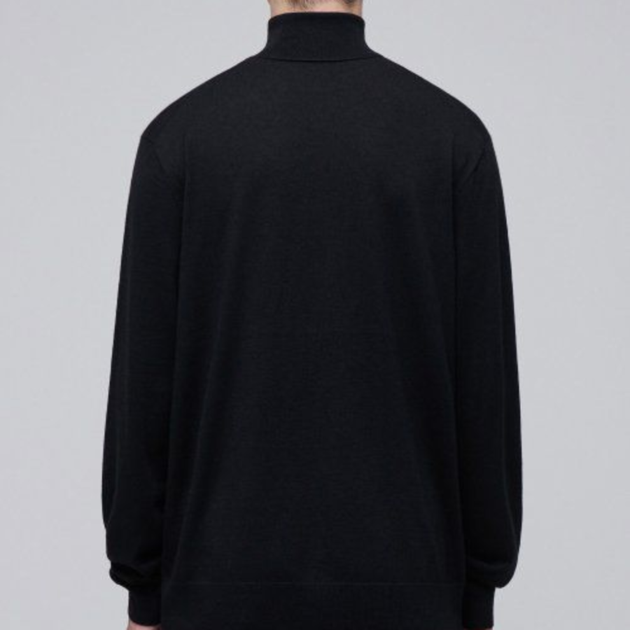 Merino Wool Blend High Gauge Turtleneck Knit — Black