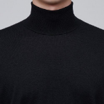 Merino Wool Blend High Gauge Turtleneck Knit — Black
