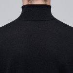 Merino Wool Blend High Gauge Turtleneck Knit — Black