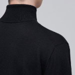 Merino Wool Blend High Gauge Turtleneck Knit — Black