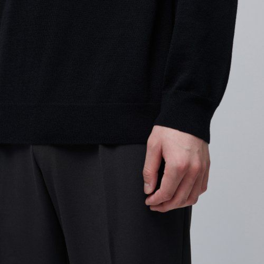 Merino Wool Blend High Gauge Turtleneck Knit — Black