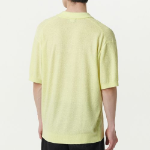 Bouclé Slit Neck Knitted Polo Shirt — Lemon