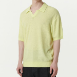 Bouclé Slit Neck Knitted Polo Shirt — Lemon