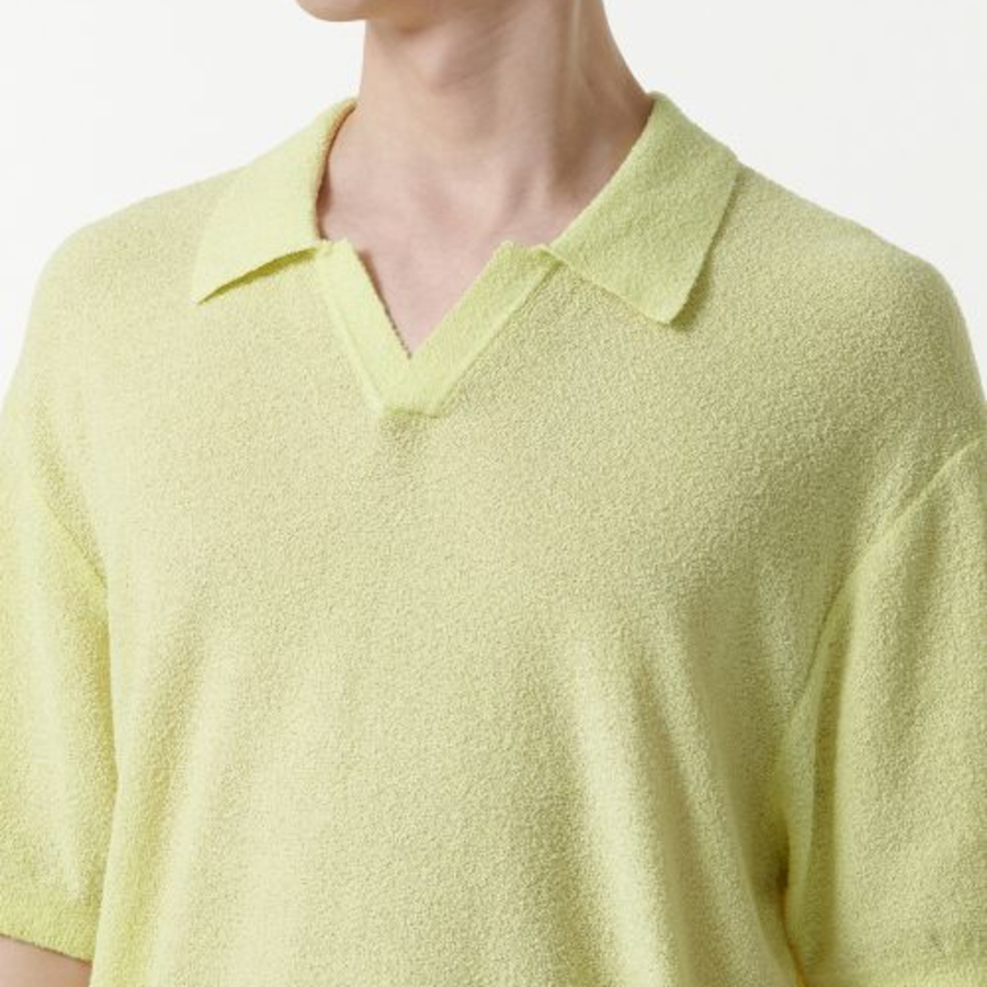 Bouclé Slit Neck Knitted Polo Shirt — Lemon