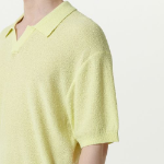 Bouclé Slit Neck Knitted Polo Shirt — Lemon