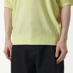 Bouclé Slit Neck Knitted Polo Shirt — Lemon