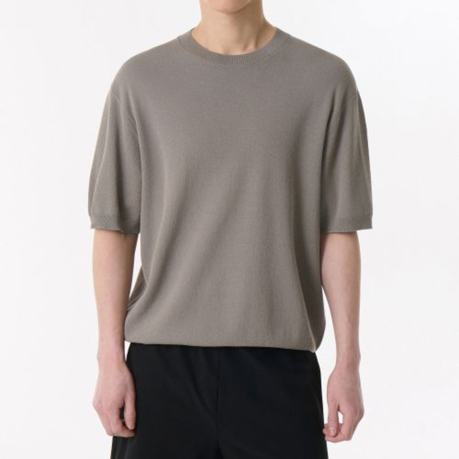 Cool Touch Crew Neck Short-Sleeve Knit — Mushroom