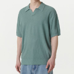 Bouclé Slit Neck Knitted Polo Shirt — Dusty Mint