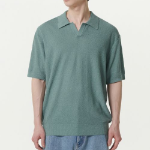 Bouclé Slit Neck Knitted Polo Shirt — Dusty Mint