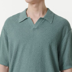 Bouclé Slit Neck Knitted Polo Shirt — Dusty Mint