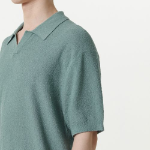 Bouclé Slit Neck Knitted Polo Shirt — Dusty Mint