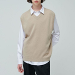 Lambswool V-Neck Knit Vest – Beige
