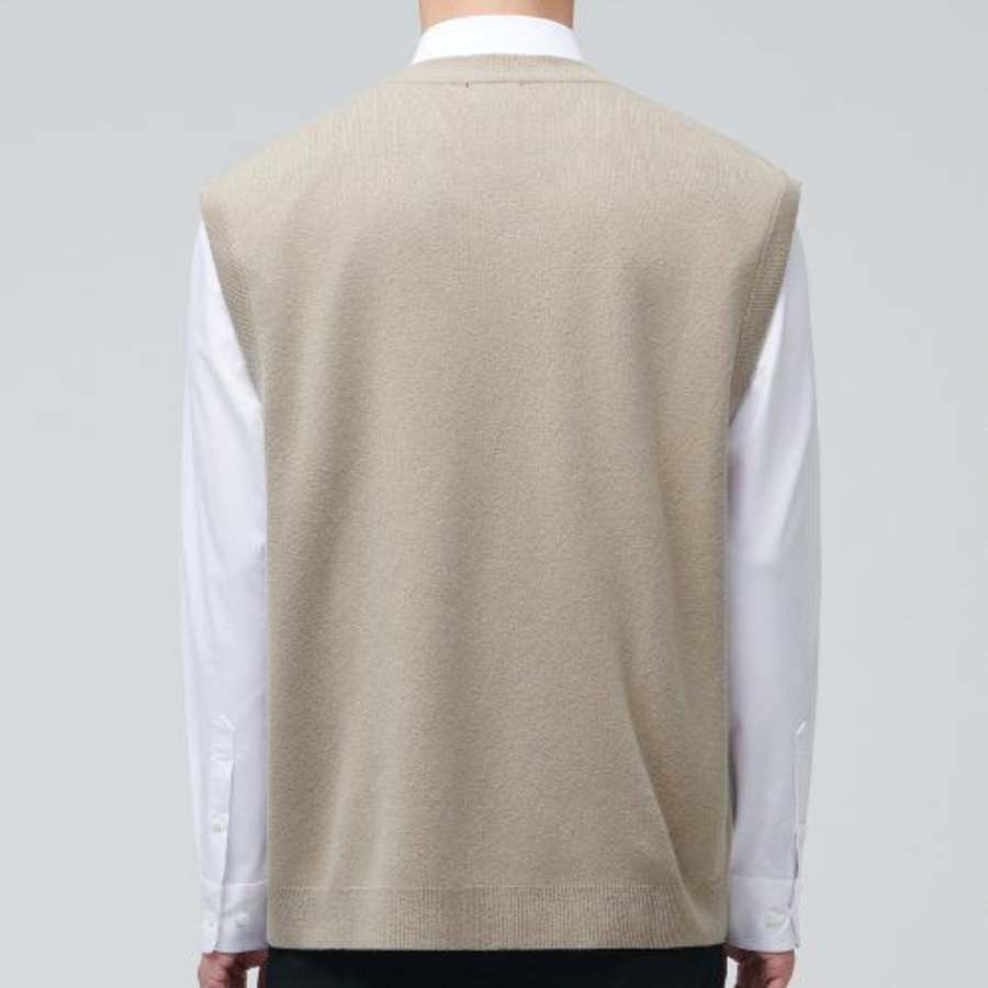 Lambswool V-Neck Knit Vest – Beige
