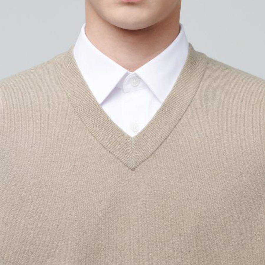 Lambswool V-Neck Knit Vest – Beige