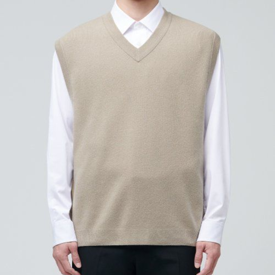 Lambswool V-Neck Knit Vest — Beige