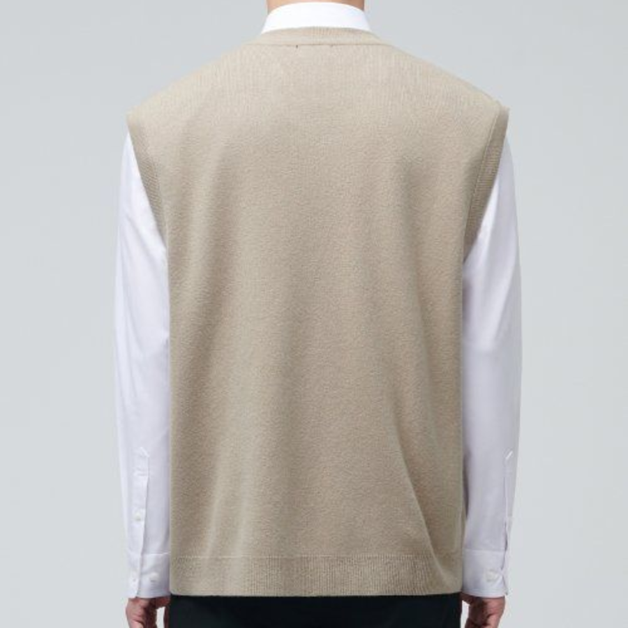 Lambswool V-Neck Knit Vest — Beige