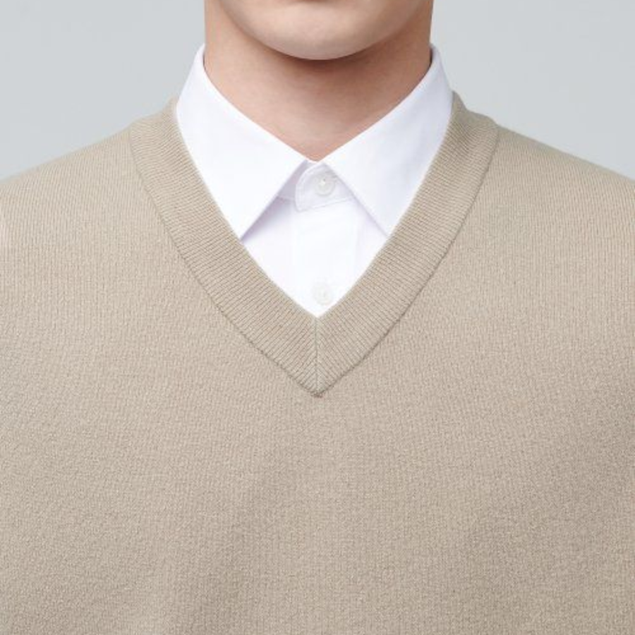 Lambswool V-Neck Knit Vest — Beige