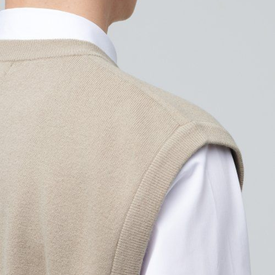 Lambswool V-Neck Knit Vest — Beige