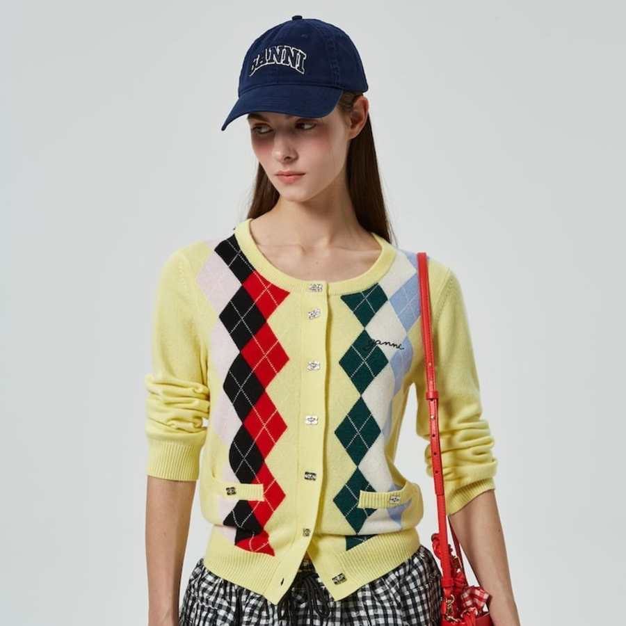 GANNI Cashmere Wool Mix Cardigan – Lemon