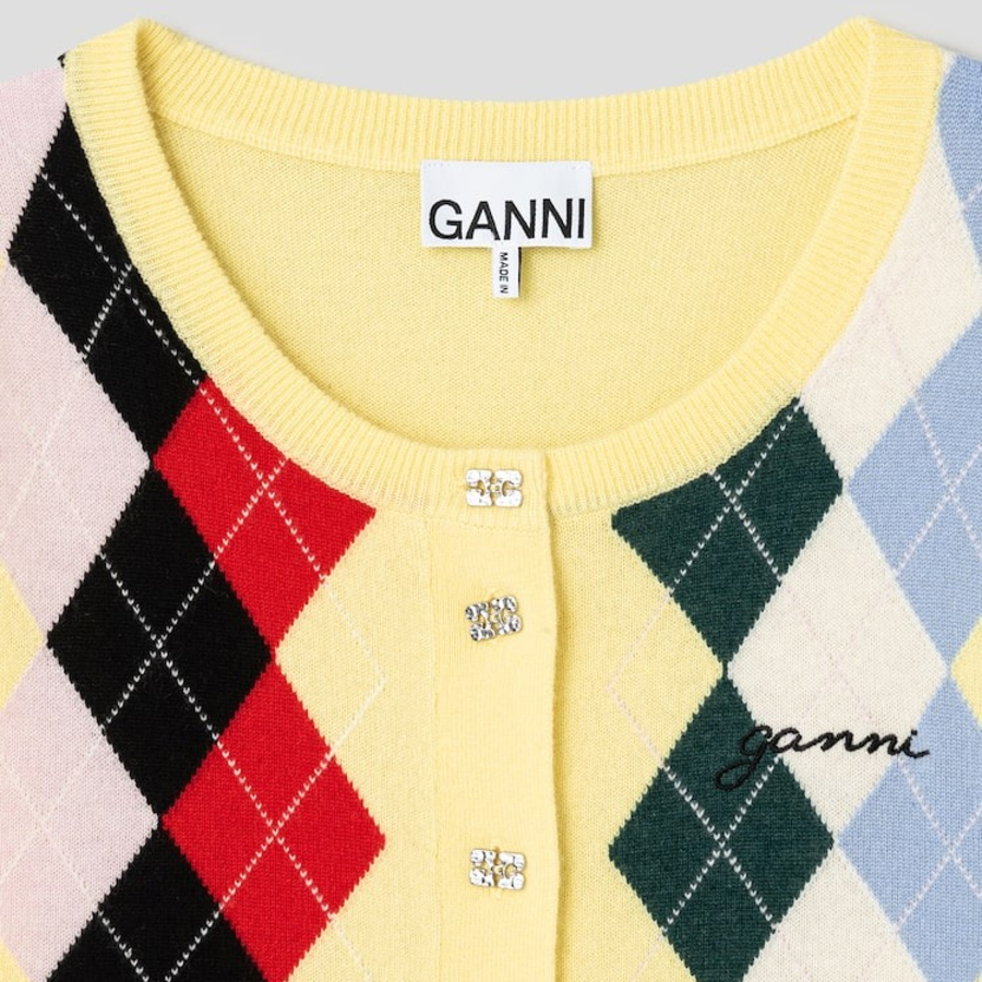 GANNI Cashmere Wool Mix Cardigan – Lemon