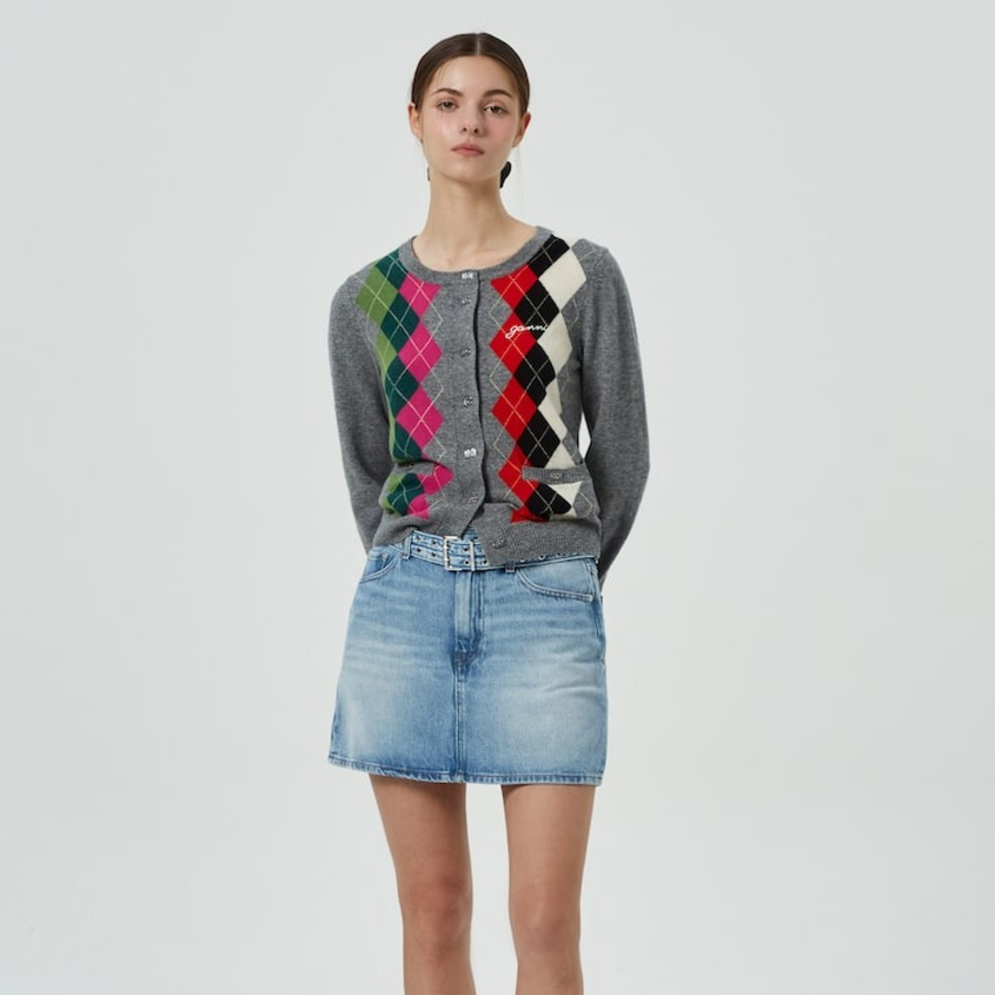 GANNI Cashmere Wool Mix Cardigan – Grey