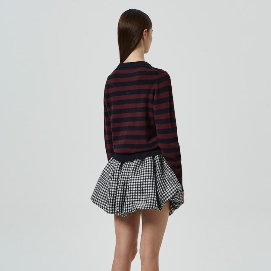GANNI Graphic Wool Mix Poodle Stripe Crewneck – Wine