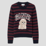 GANNI Graphic Wool Mix Poodle Stripe Crewneck – Wine