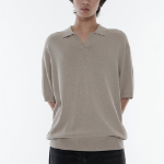 Cool Touch Slit Neck Knitted Polo Shirt — Mushroom