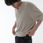 Cool Touch Slit Neck Knitted Polo Shirt — Mushroom