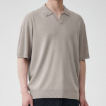 Cool Touch Slit Neck Knitted Polo Shirt — Mushroom