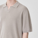 Cool Touch Slit Neck Knitted Polo Shirt — Mushroom