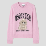 GANNI Graphic Wool Mix Poodle Crewneck – Light Pink