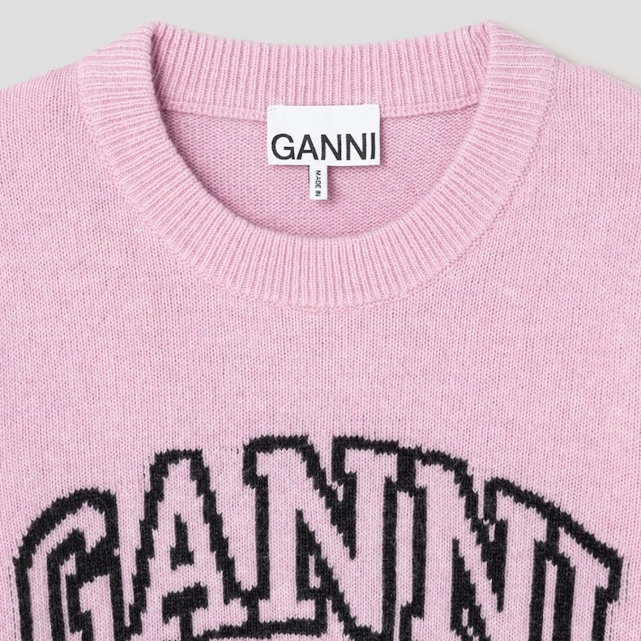 GANNI Graphic Wool Mix Poodle Crewneck – Light Pink