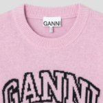 GANNI Graphic Wool Mix Poodle Crewneck – Light Pink