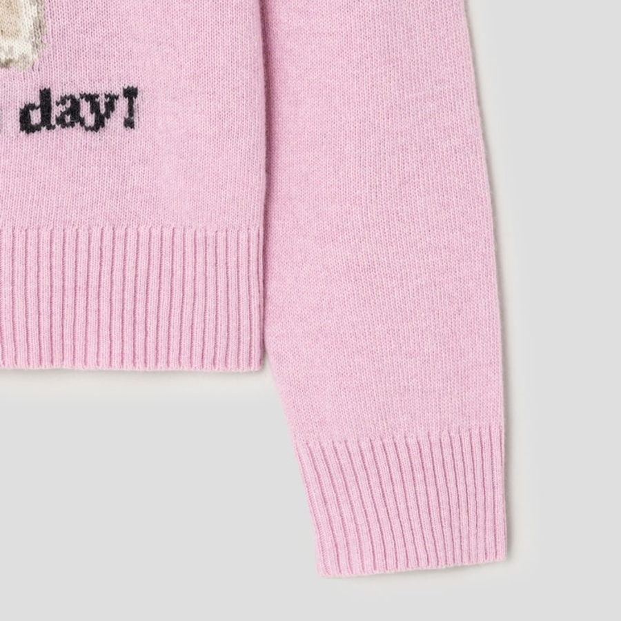 GANNI Graphic Wool Mix Poodle Crewneck – Light Pink